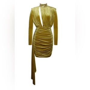 Gracyn Gold Cutout Long Sleeve Draping Velvet Dress